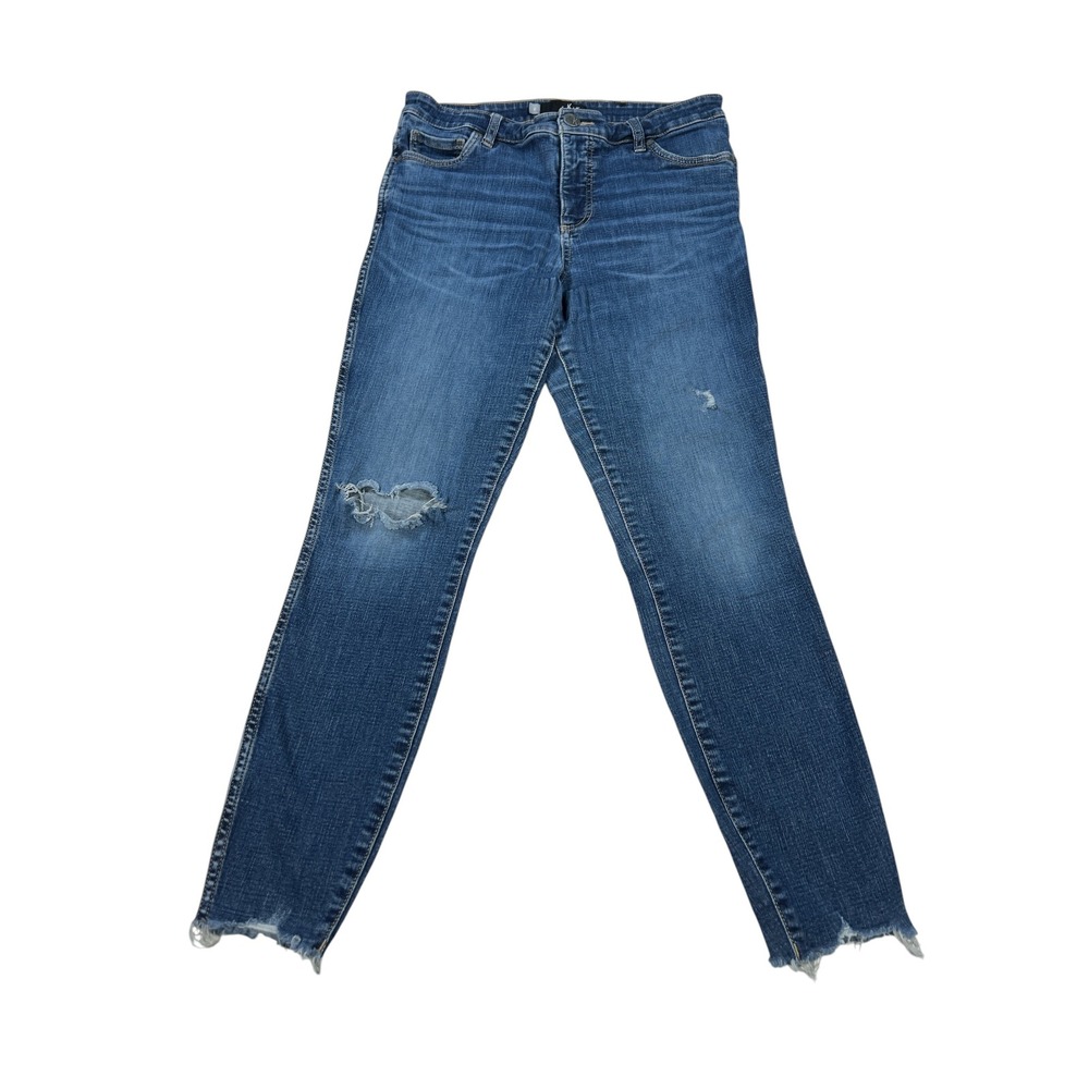 KUT From The Kloth High Rise Skinny Jeans Women 8 Distressed Raw Hem Denim‎